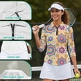 thumbnail image 6 of Uorisanigo Colorful Mandala Women's 3/4 Sleeve Athletic Golf Shirts Fashionable Comfortable Women's Dry-Fit Golf Polo Shirts Relaxed Tennis Tops Comfortable Outing Wear Size M, 6 of 7