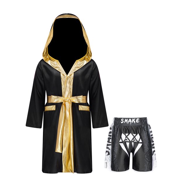 Fldy Tenues de Boxe pour Garçons, Ensemble Robe à Capuche en Satin Métallique et Shorts, Robe de Fête Déguisement B1 8