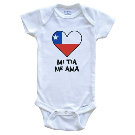 

My Aunt Loves Me Spanish Language Chile Flag Heart Baby Bodysuit - Mi tía me ama 0-3 Months White