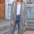 thumbnail image 4 of Lovskoo 2024 Women's Full Zip Sweatshirt Fleece Jacket Casual Solid Color Long Sleeve Cardigan Hooded Mid-Length Coat Gray, 4 of 8