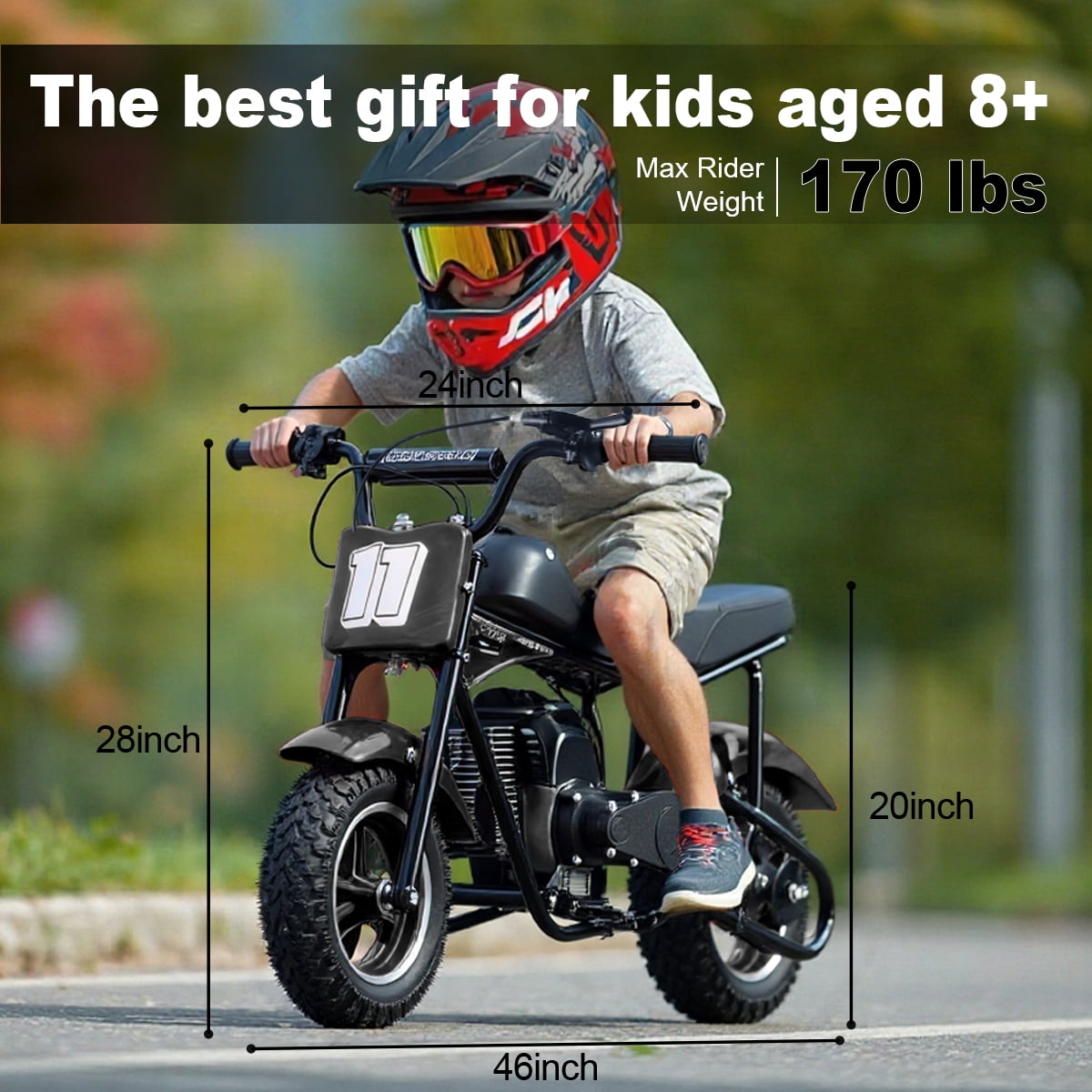 TOXOZERS Dirt Bike,50cc 2-Stroke Mini Bike for Age 8+,Kids Motor-cycle with 20 MPH Speed,180 lbs Capacity