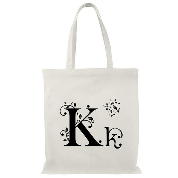 Smartprints Letter K Upper Lower Case Plants Tote Bag - Image by Shutterstock, One Size Cotton Canvas Tote Bag