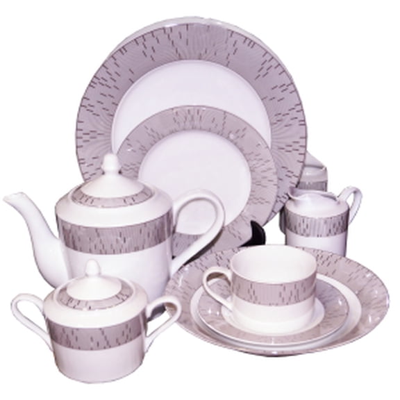 Vajilla Porcelana Fina 47 Piezas | Colección Platino, Servicio para 8 Personas | Platos, Tazas y Accesorios Elegantes | Ideal para Bodas, Aniversarios y Cenas Especiales