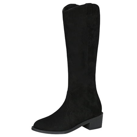 

Crocowalk Ladies Comfort Chunky Heel Knee High Riding Boot Work Non-Slip Pointed Toe Shoes Fashion Faux Suede Black 5.5