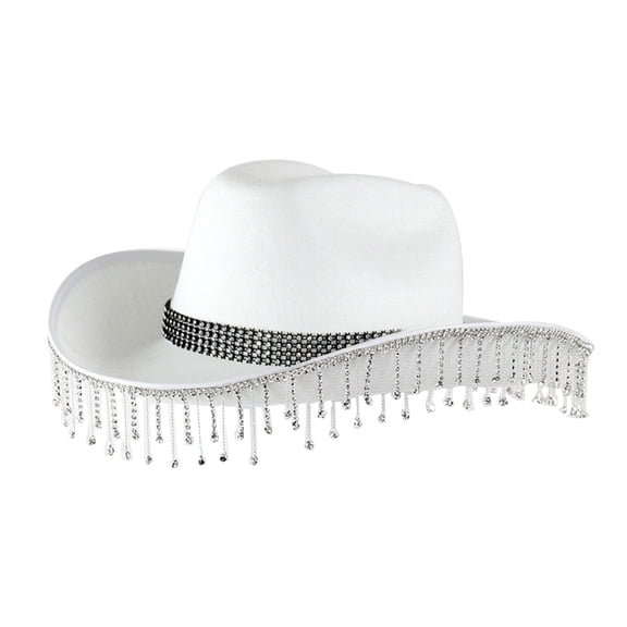 Fgnfyis Ladies Solid Color Party Rhinestone Fringe Wedding Top Hat Western Cowboy Hat Cowboy Hats for Women Silver