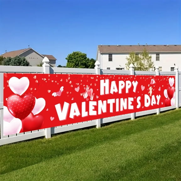 YaoZQ Large Valentine's Day Decoration Banner Bold Love Print Polyester Background for Holiday Party Front Door 78.7x17.7 in