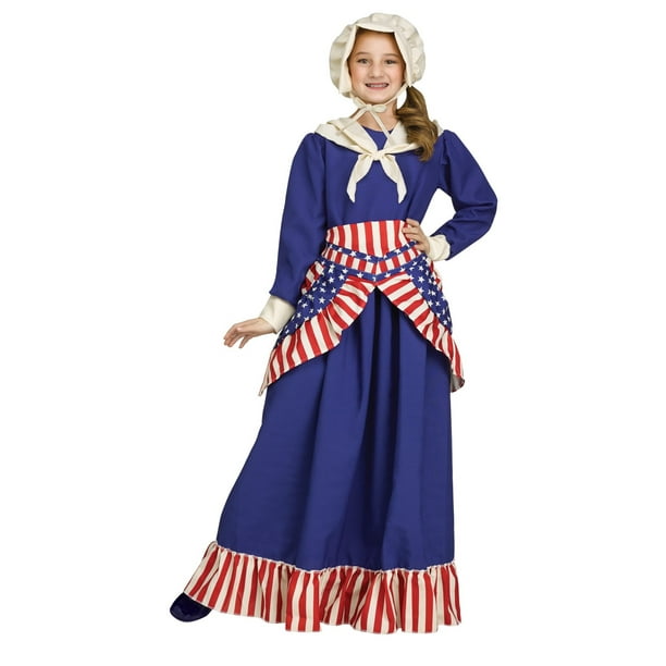 Betsy Ross Filles Costume Robe Patriotique Colonial Fabricant de Drapeau Enfant Historique