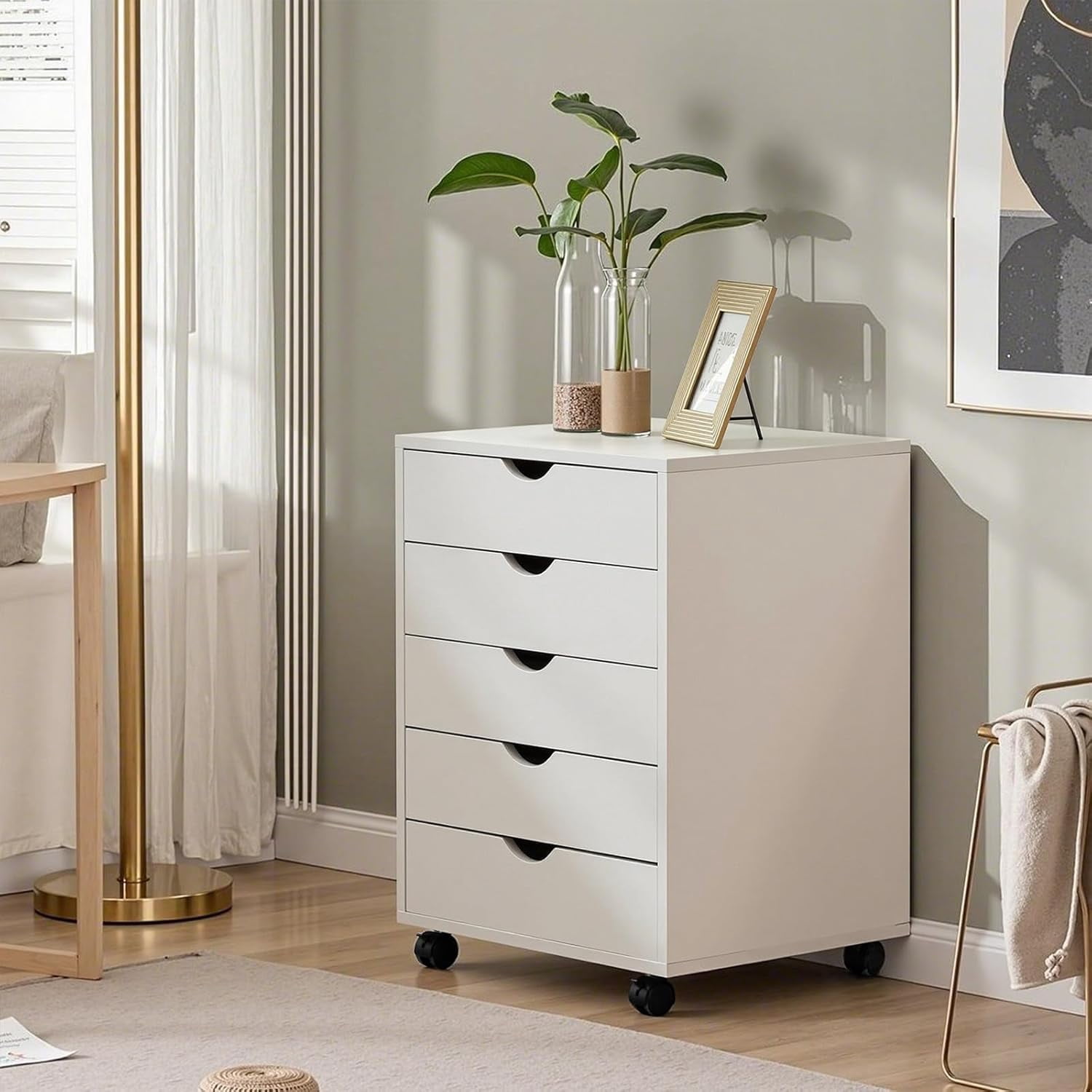 Nextay 5-Drawer Mobile File Cabinet with Wheels, Under Desk Wood Storage Organizer and Printer Stand for Home Office, 15.75"D x 18.74"W x 25.39"H