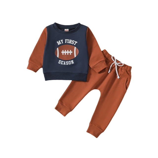 xiaxaixu Ensemble 2 Pcs pour Bébés Garçons, Sweat à Manches Longues Col Rond avec Imprimé Rugby et Pantalon de Survêtement à Taille Élastique