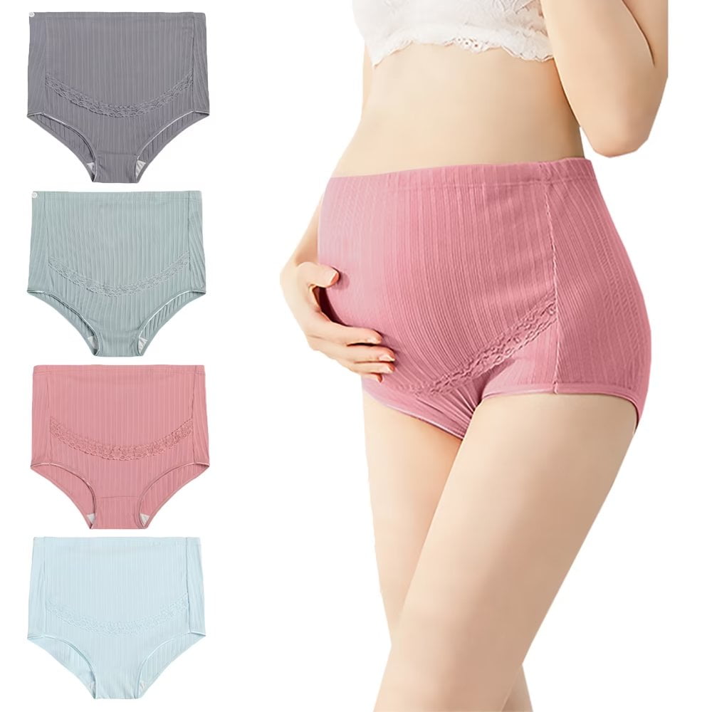 Women's Maternity Underwear Over Bump High Cut Pregnancy Panties,4Pack