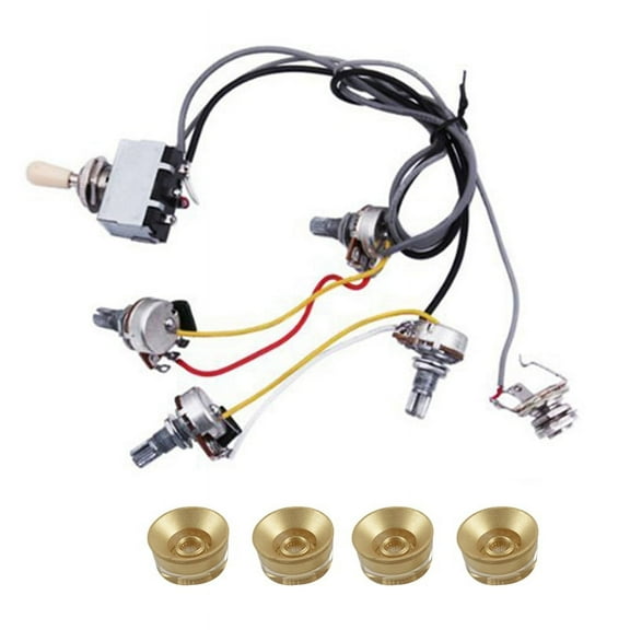Guitar Wiring Harness Prewired 2 Volumes 2 Tones 4-500K Pots for LP Guitar & 4 Pcs Electric Guitar Control Speed Knobs