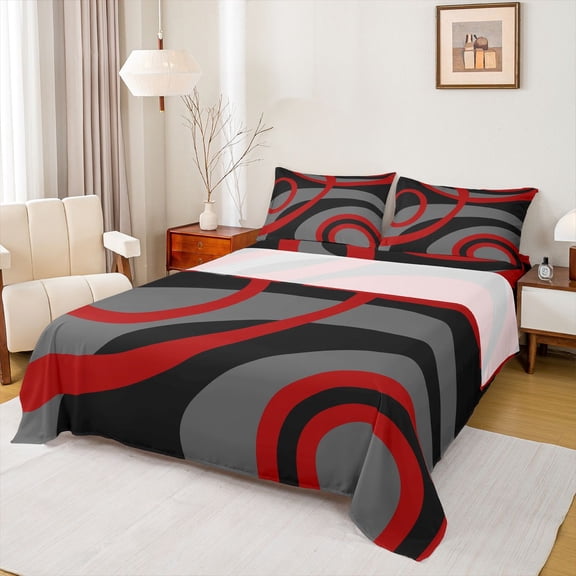 jejeloiu Retro Stripe Circle Twin Sheet Sets,Modern Abstract Geometric Bedding For Kids 3pcs