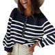 thumbnail image 1 of Suéter informal de manga larga a rayas para mujer, suéter con cuello redondo y mangas raglán, sudadera holgada con cuello redondo, jersey de punto grueso con botones (L), 1 of 5