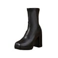 thumbnail image 2 of Taylonsss Women's Stretch Leather Blocks Heel Side Zip Ankle Boots with Platforms Sole for Winter Comfortable Mid-Heel Boots with Cushioning for All-Day Wear, 2 of 8