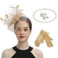 thumbnail image 2 of UJNDER Bow Top Hat Women's Ensemble for Tea Party Wedding With Lace Gloves and Elegant Accessories Gold, 2 of 4