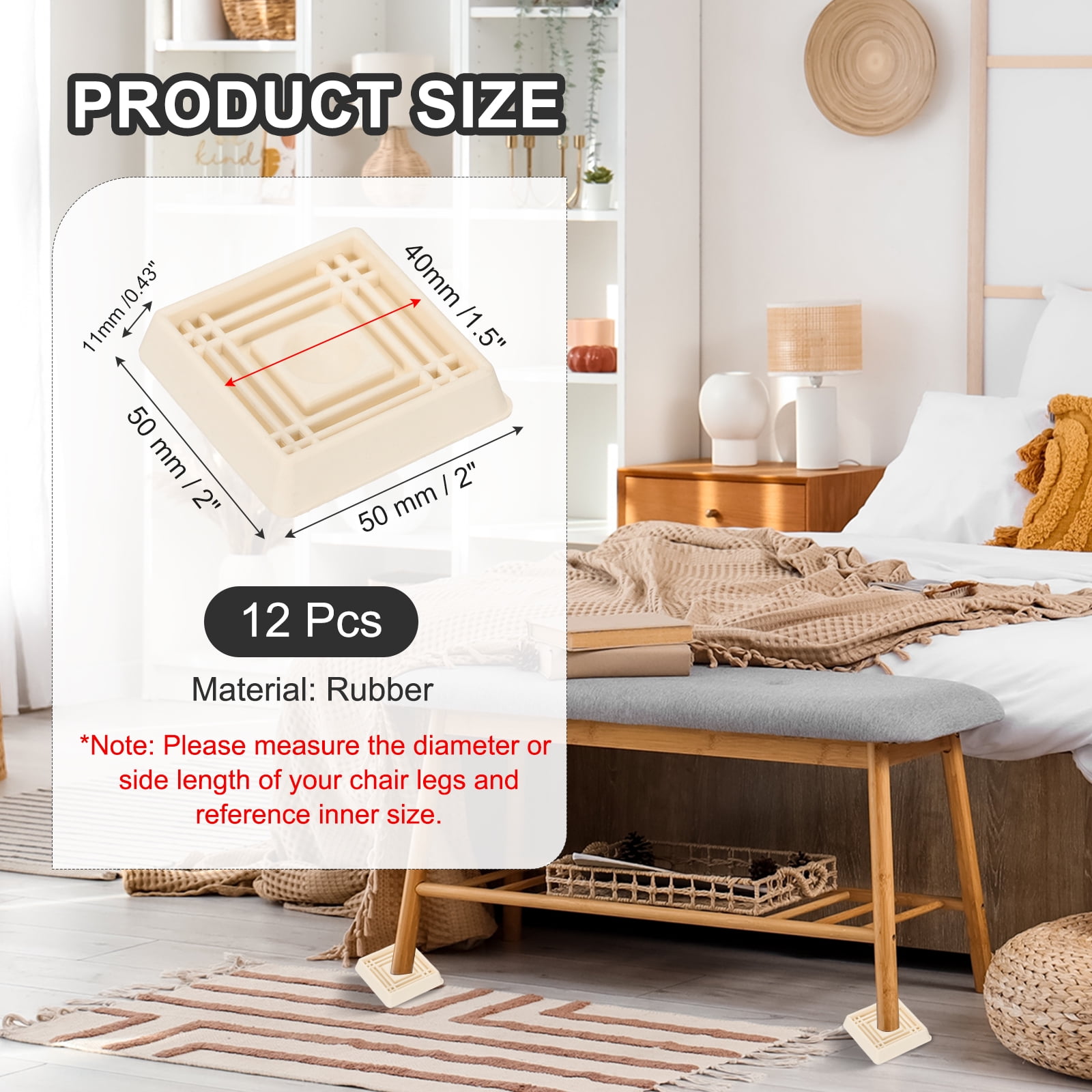 Unique Bargains Caster Cups Square Furniture Feet Floor Stopper Pad 1.5"x1.5" White