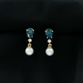 thumbnail image 5 of Rosec Jewels London Blue Topaz and Freshwater Pearl Drop Earrings with Moissanite - AAA Grade, 14K Yellow Gold, 5 of 8