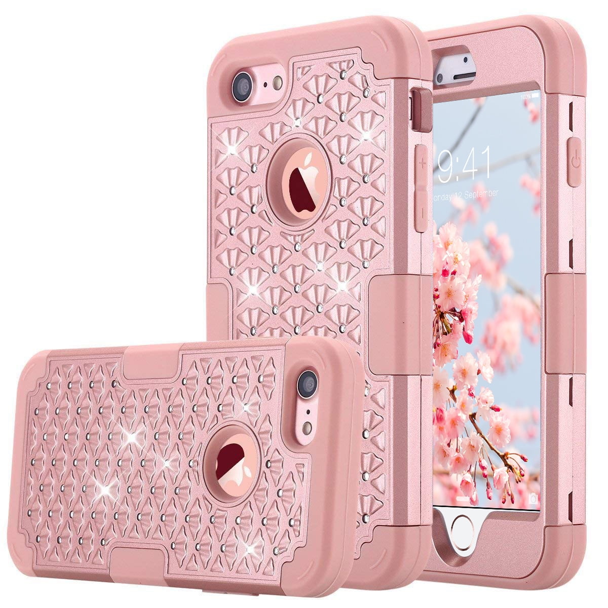 iPhone 7 Case, ULAK Hybrid Heavy Duty Shockproof Studded Bling Crystal