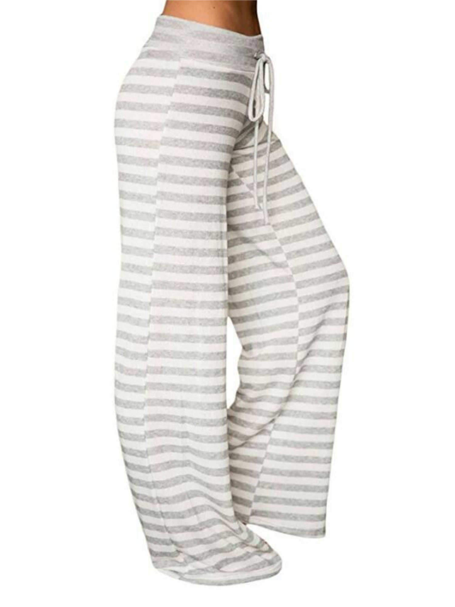 Mstyle Womens Summer Solid Loose Casual Stripe Print Wide Leg Palazzo Lounge Pants
