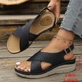 thumbnail image 6 of Orthopedic Sandals for Women Hollow out Crooss Strap Low Wedge Walking Shoes Comfy Arch Support Casual Summer Footwear Black Size 6, 6 of 7