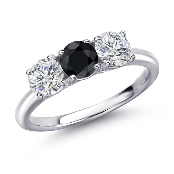 Gem Stone King 925 Sterling Silver Black Sapphire and Lab Grown Diamond Engagement Ring for Women | 1.69 Cttw | Round 5MM | Gemstone September Birthstone | Size 6