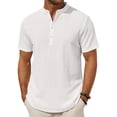 thumbnail image 3 of COOFANDY Men's Henley Shirt Short Sleeve Band Collar Textured Half Button T-Shirt Lightweight Summer Beach Shirts, 3 of 5