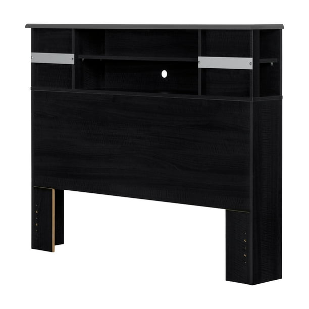 South Shore Cosmos Full 54" Bookcase Headboard, Black Onyx/Charcoal