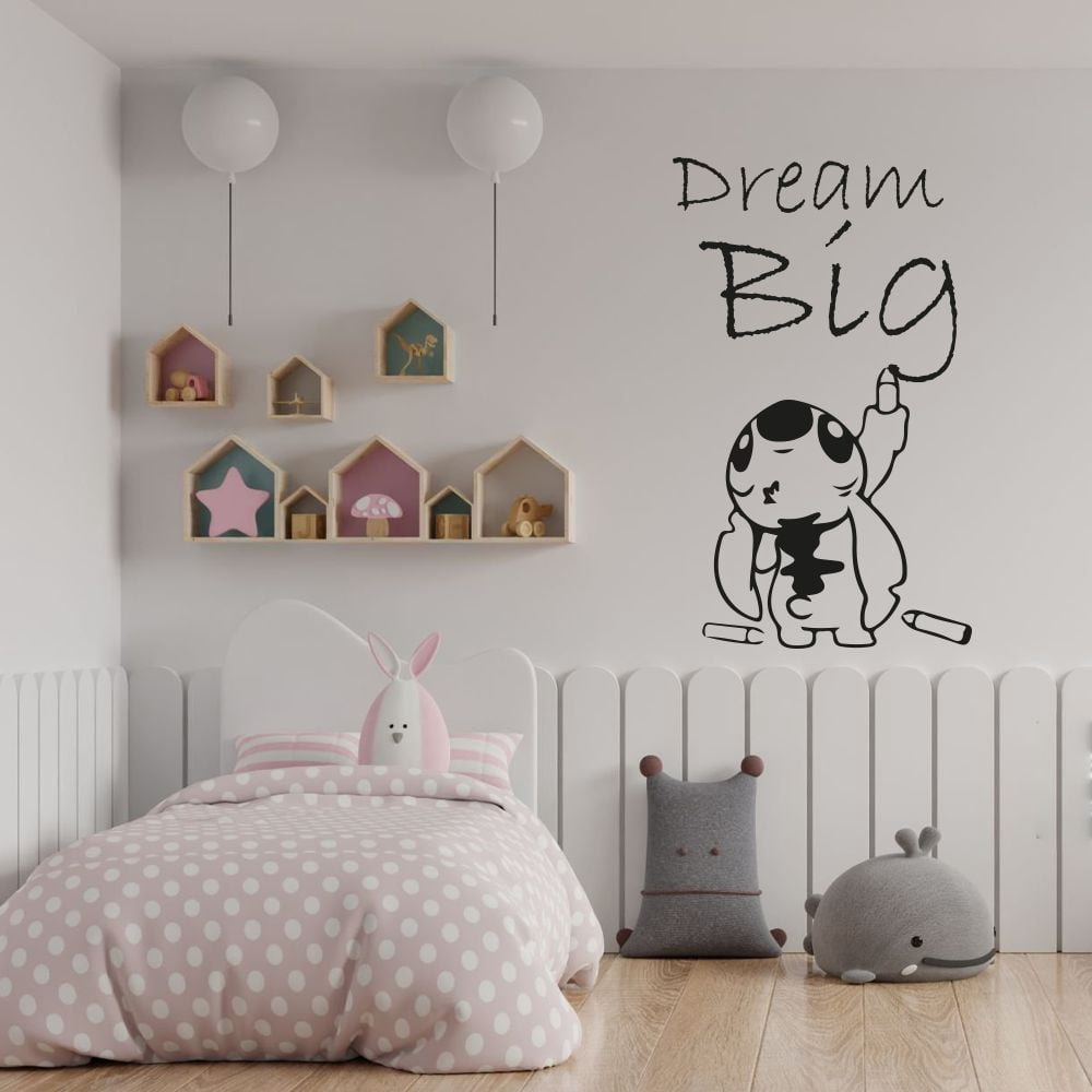 Dream Big Quote Lilo and Stitch Movie Cute Stitch Happy Quote Fun Vinyl Wall Sticker Wall Decal Wall Art Décor Home Room Kids Room Boys Girls Room Lilo Stitch Living Room Decoration Size (20x8 inch)