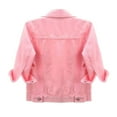 thumbnail image 3 of YDFCWXW Womens 3/4 Sleeve Short Denim Jacket Lapel Button Down Cropped Trucker Jean Jackets Coats (Pink, 3XL), 3 of 3