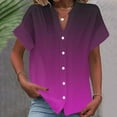 thumbnail image 3 of Short Sleeve Button Up Shirts for Women Summer Fall Spring Pure Color Dressy Casual Blouses V Neck Loose Tops (2XL, Purple 01), 3 of 5