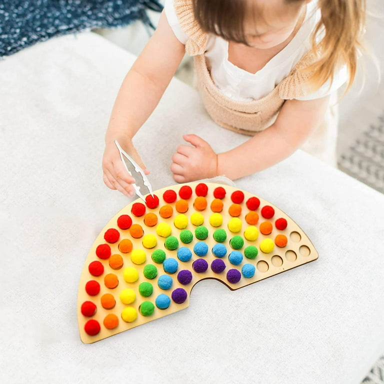 Wooden Peg Board Beads Game Rainbow Clip Bead Puzzle Color Sorting Counting  Matching Game Beads Fine Motor Skill Montessori Toys Only د.ب.‏ 9.60 بات  بات Mobile