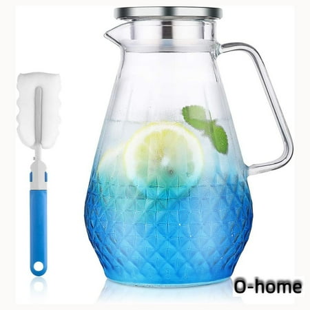 

Glass Pitcher with Stainless Steel Lid - 64 Ounces Water Carafe with Handle - Good Beverage Pitcher for Homemade