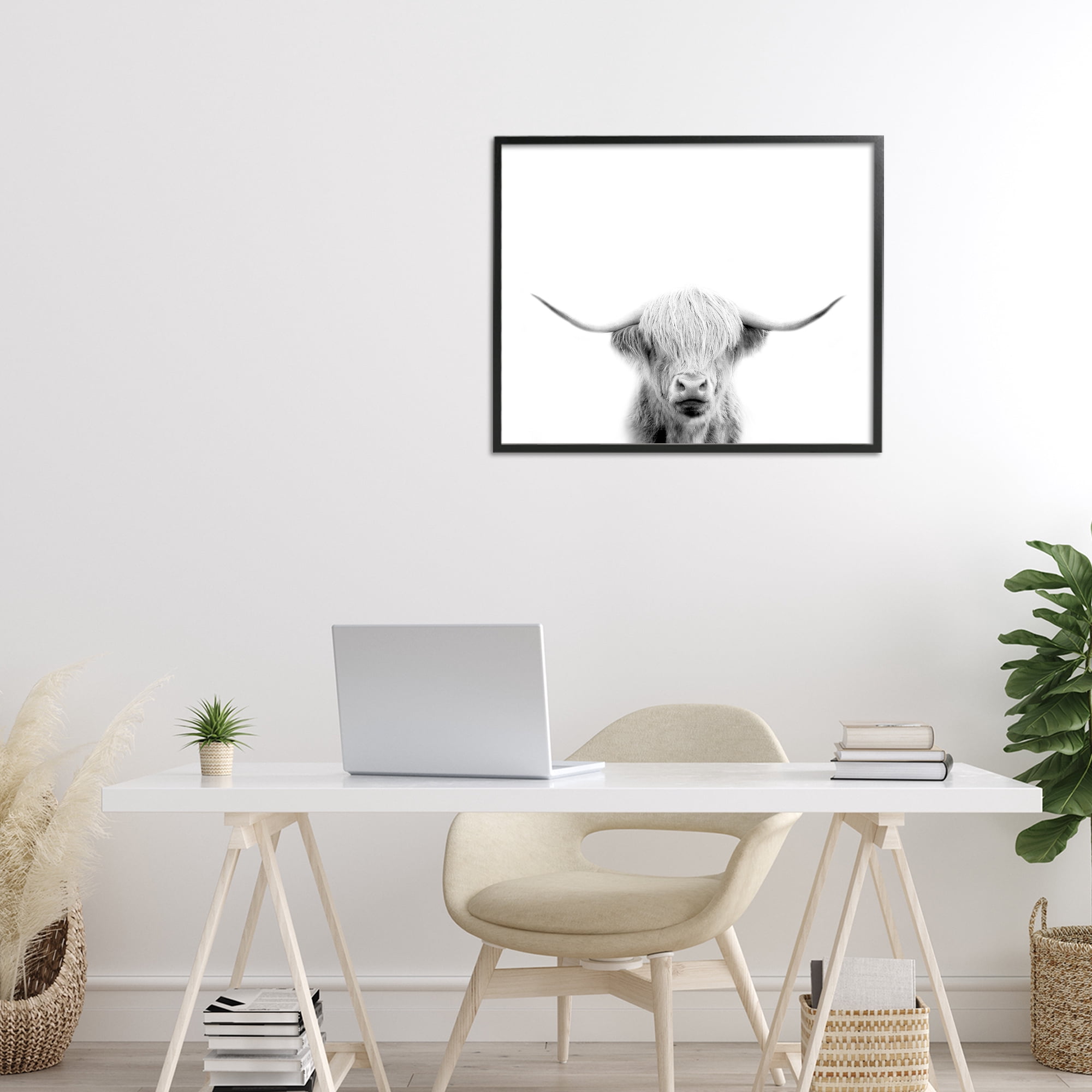 Stupell Industries Scottish Cow Portrait Black Framed Giclee Art, design by Leah Straatsma