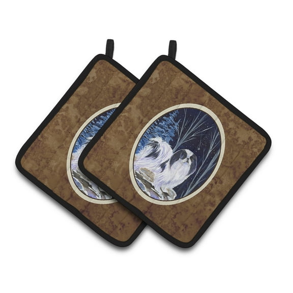 Carolines Treasures SS8374PTHD Starry Night Japanese Chin Pair of Pot Holders 7.5HX7.5W multicolor