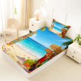 thumbnail image 4 of Castle Fairy Cartoon Tiki Surf Beach Twin Sheets 3pcs,Hibiscus Parrot Tropical Scene Bedding,Sand Turquoise,1 Fitted Sheet,1 Flat Sheet and 1 Pillowcase, 4 of 6