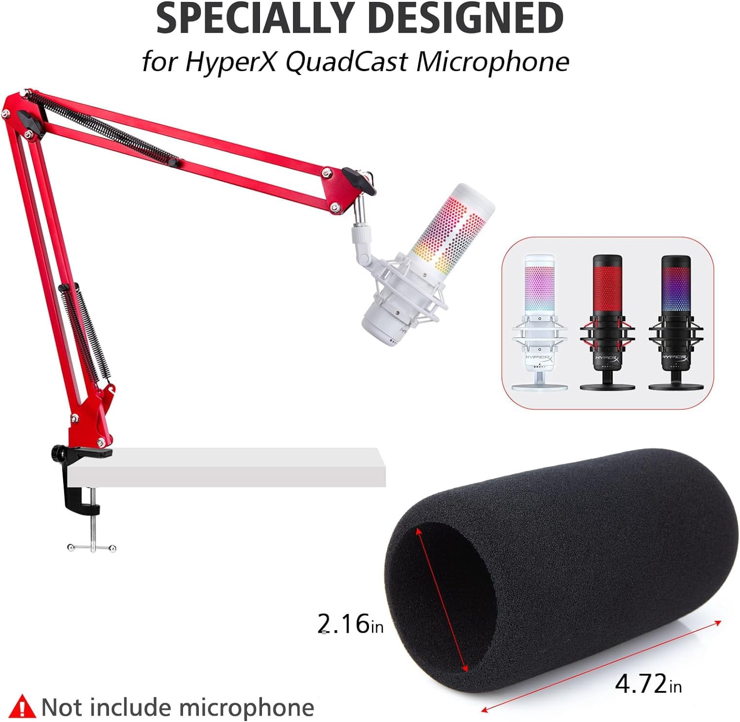 家庭用_XG1KⅡ赤4整備品_エンドレスカラオケ_機器-3k固定_RCA-HDM SUNMON, Hyper x QuadCast Boom Arm, Red, with Windscreen and