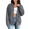 thumbnail image 6 of Women's Corduroy Bomber Jackets, Zip Front Long Sleeve Loose Fits Jackets with Pockets, Casual Fashion Outwear Coat Tops, 6 of 8