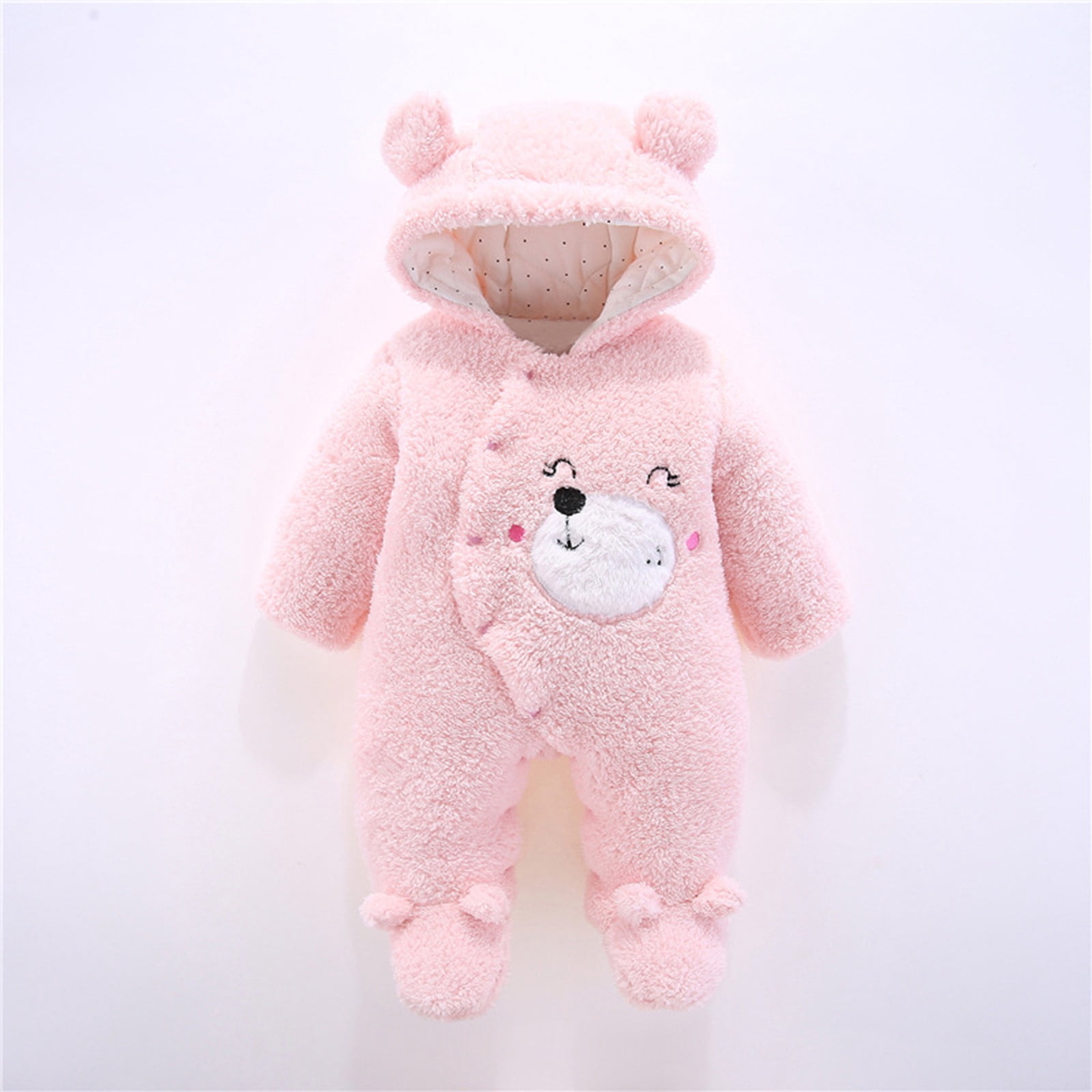 Fleece Jumpsuit Baby Girls Winter Clothes Infant Thick Plush Cute Footed Rompers Hoodies Newborn Long Sleeve Snowsuit, Pink, 6 Months