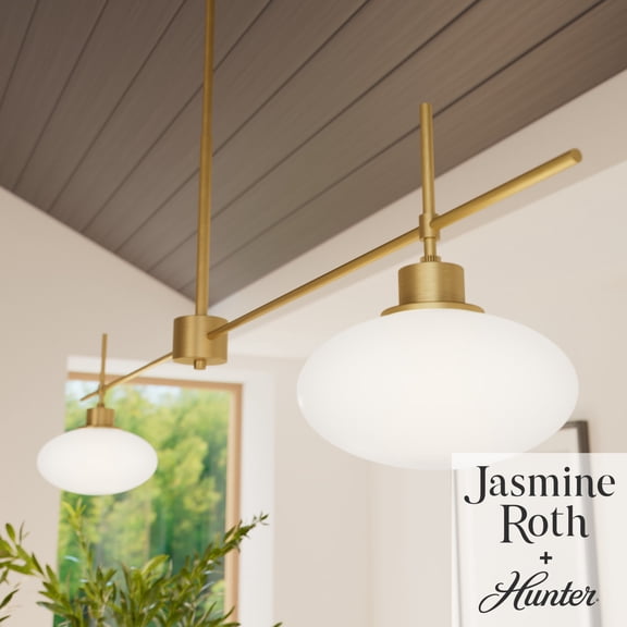 Hunter - Getty 2-light Luxe Gold, Extra Large Chandelier, Dimmable, Modern Style, Linear Shaped, for Bedrooms, Dining, Living Rooms - 13192