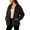 Black, variant on Winter Fuzzy Fleece Jacket for Women Zipper Stand Collar Casual Loungewear Warm Coats with Pockets Outwear Gray L