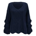 thumbnail image 2 of Vedolay Women's 2023 Sweaters Womens Long Sleeve Tops Waffle Knit Fashion Cropped Casual V Neck Top,Navy XL, 2 of 4