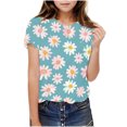 thumbnail image 6 of Piuwrlz Short T-Shirts Sleeve Kids Girls Round Neck Shirt Printed Fashionable Cotton Shirt Top Light Blue Size 7 Years, 6 of 9