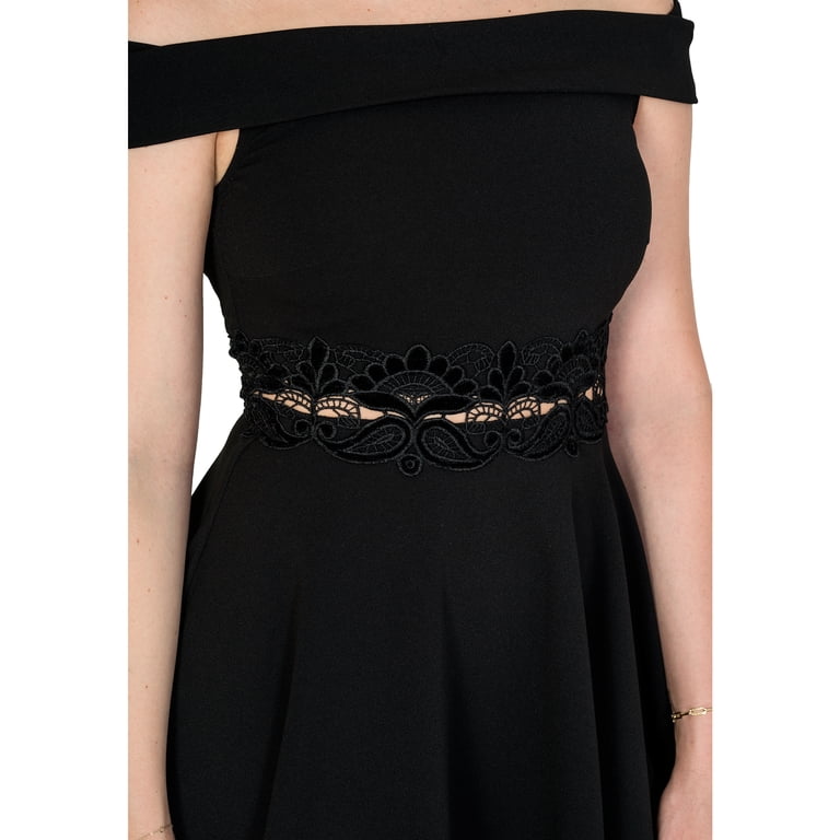knee length dresses for ladies Bebe Women's Lace Bell Sleeve Cutout Dress - Black main image 1