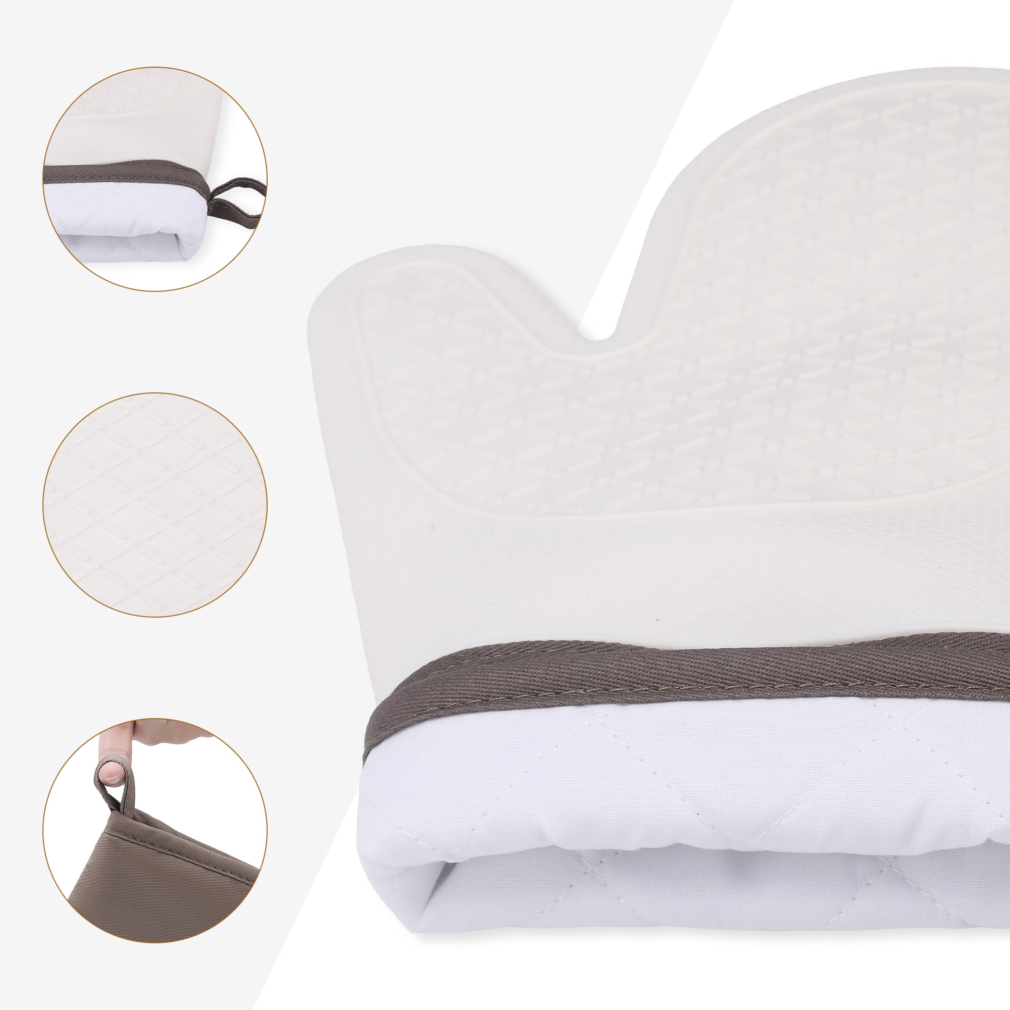 Unique Bargains 2pcs Soft Silicone and Cotton Heat-Resistant Oven Mitts White 11.2" x 7.7"