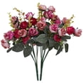 thumbnail image 1 of Xiao Hua Ramo de flores artificiales de seda de 7 tenedores y 21 cabezas con hojas y rosas para decoración floral de boda, 2 manojos, color rosa intenso, 1 of 5