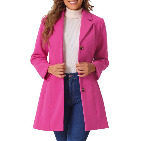 INSPIRE CHIC Women's Coats Single Breasted Long Outerwear Winter Trench Coat M Hot Pink
