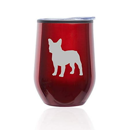 

Stemless Wine Tumbler Coffee Travel Mug Glass with Lid French Bulldog (Red)
