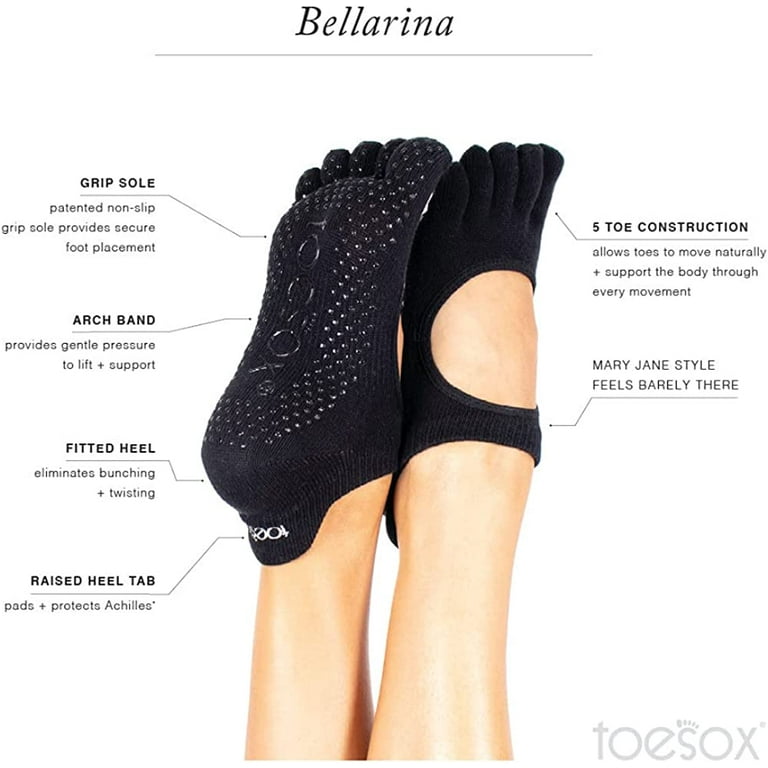 NEW Toesox Women's Bellarina Full Toe Grip Yoga Five Toe Socks