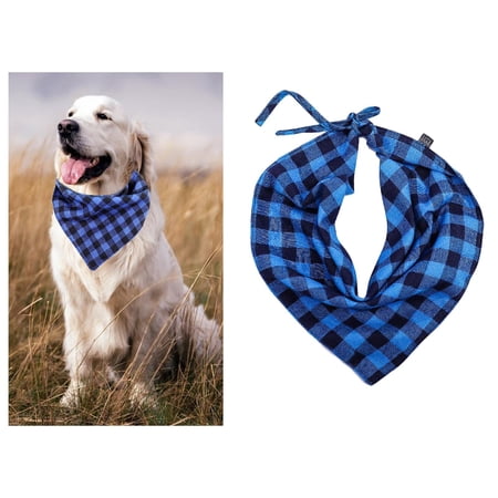 Pet Saliva Towel Dog Triangle Bibs Cat Bandana Scarf Reversible Plaid Printing Pets Blue
