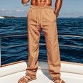 thumbnail image 5 of Stamzod Men's Pants Solid Color Summer Imitation Cotton and Linen Pants Casual Plus Size Vacation Beach Trousers with Pocket Brown XXXL, 5 of 6